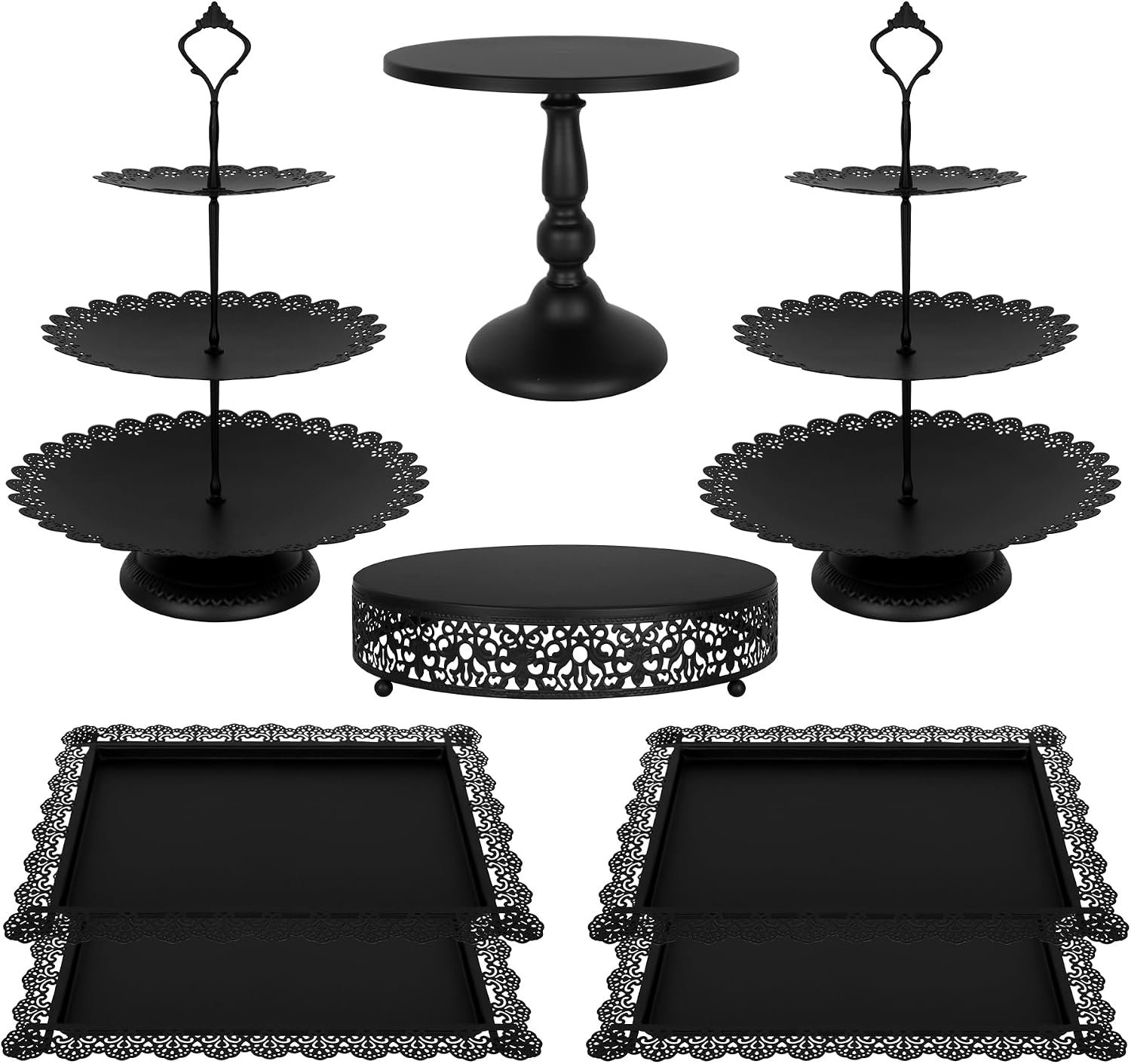 Cupcake Stand Tier - Zwarte Metalen Desserttafel Presentatieset 8 Stuks