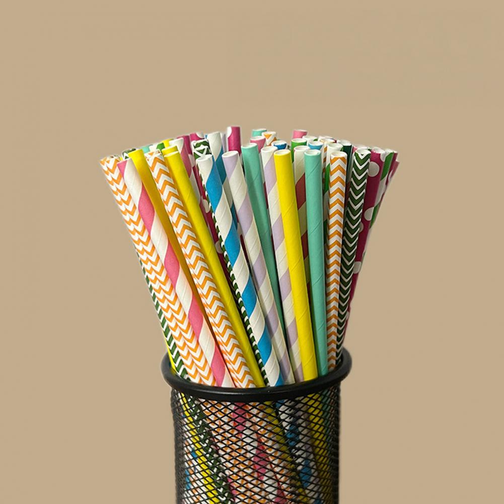 Paper Straw Color - 100 Stuks Kleurrijke Gestreepte Print Wegwerp