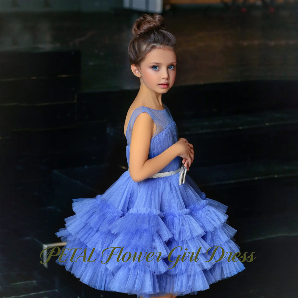 Birthday Sash Glitter - Bloemblaadje blauwe mouwloze kinderen verjaardag trouwjurken
