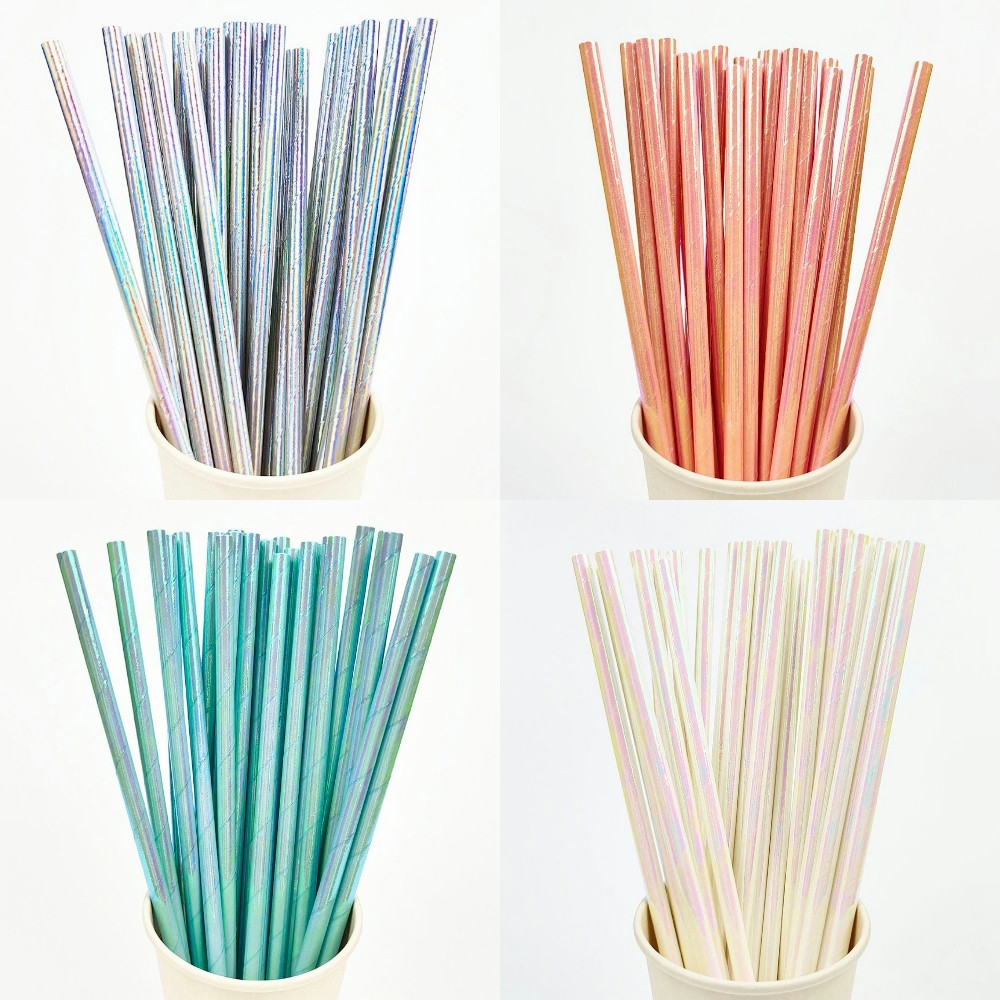 Paper Straw Color - 25 Stuks Parelmoer Bronzing Papier Rietjes