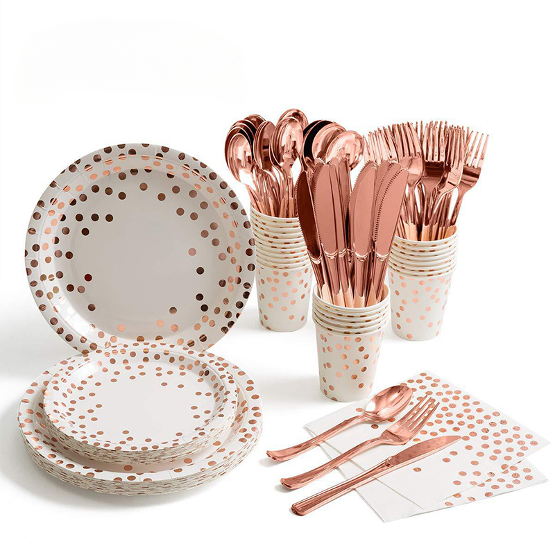 Paper Straw Color - Rose Gold Party Servies Kit Tafelkleed