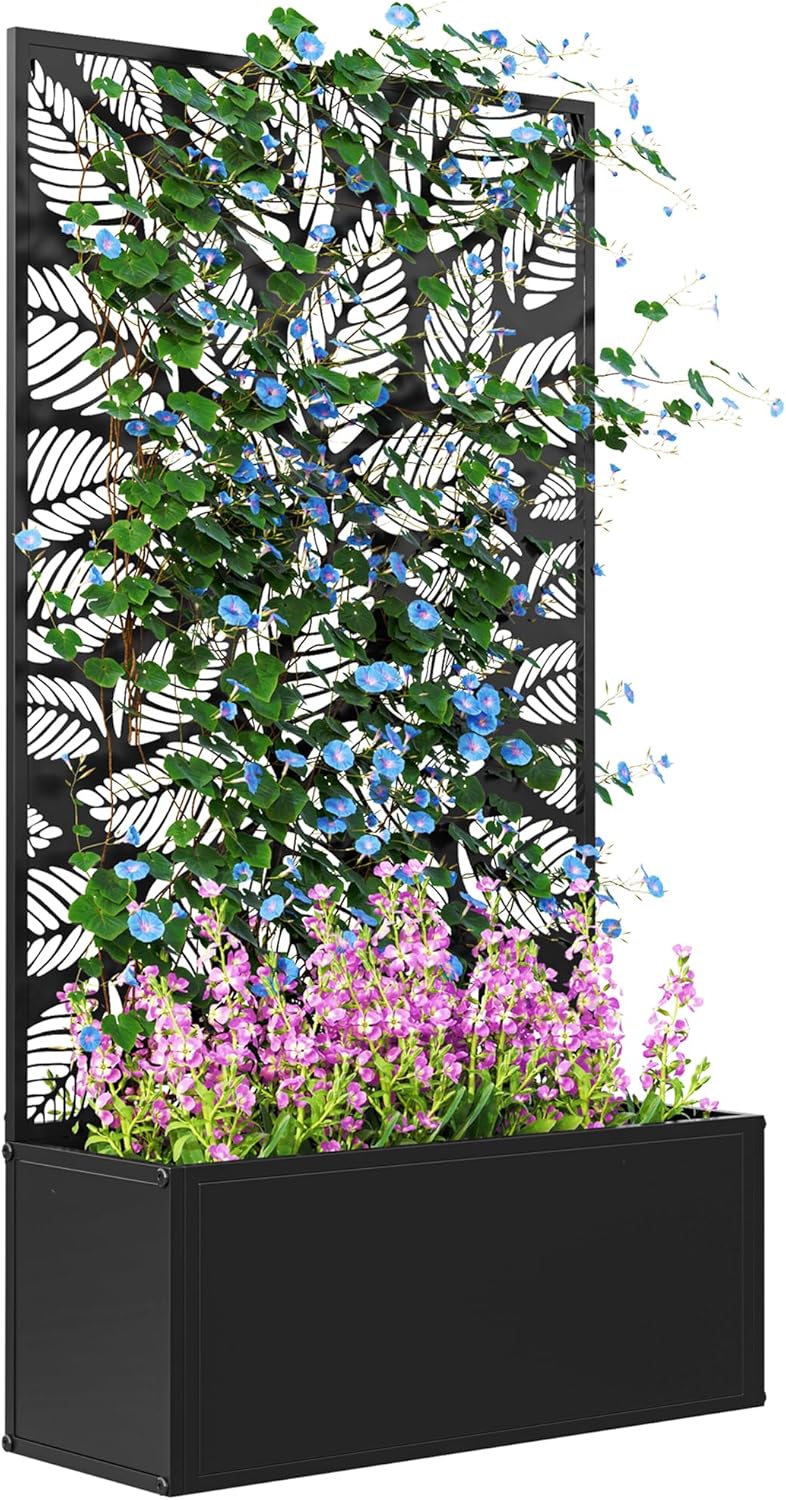 Flower Wall Panel - Metalen verhoogde plantenbak met rankhout voor