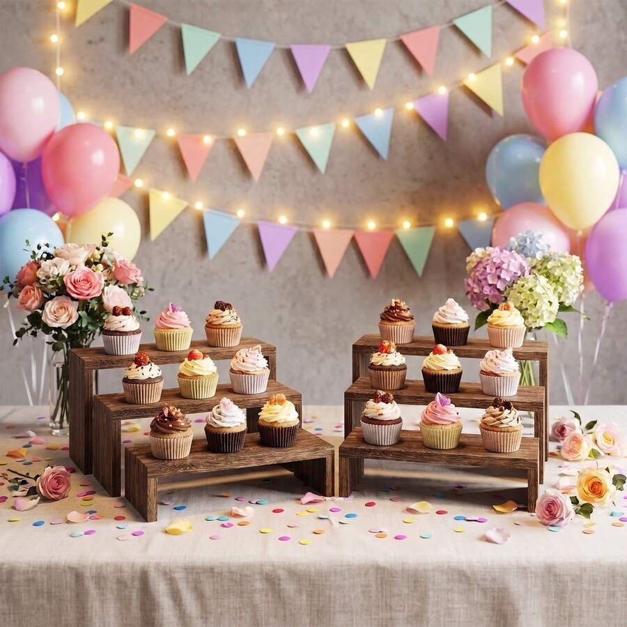 Cupcake Stand Tier - 6-delige houten displaystandaard, houten etageplateau's, houten