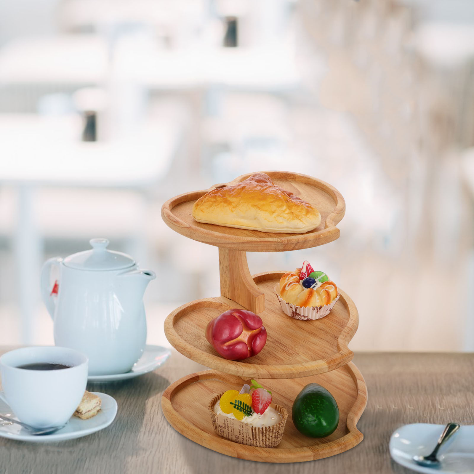 Cupcake Stand Tier - 3-laags hartvormig houten dienblad, taartplateau, cupcakehouder,