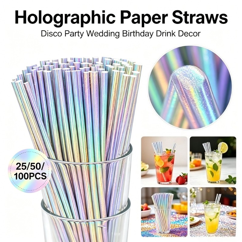 25/50/100PCS Zilver Laser Papi - Paper Straw Color recensie en prijs